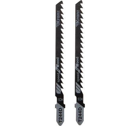 Пилка для лобзика по дереву T244D 100 мм, 6 зубьев на дюйм, фигурный рез, 2 шт KRANZ KR-92-0312
