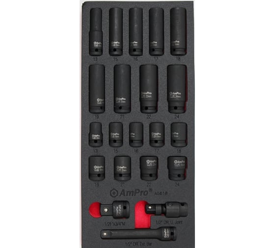 Набор ударных головок 1/2" 21 предмет в мягком ложементе AmPro A5618 1