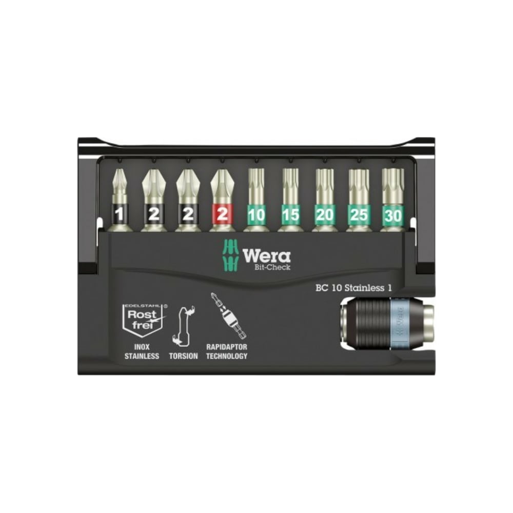 Набор бит с держателем Stainless BIT-CHECK 10 предметов WERA WE-071110 ...