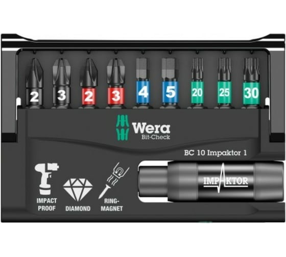 Набор насадок с держателем Импактор (10 предметов, 25 мм) WERA WE-057680