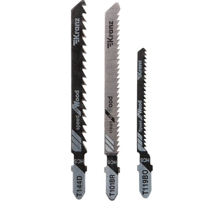 Набор пилок для лобзика по дереву №3 T144D, T101BR, T119BO 3 шт KRANZ KR-92-0322