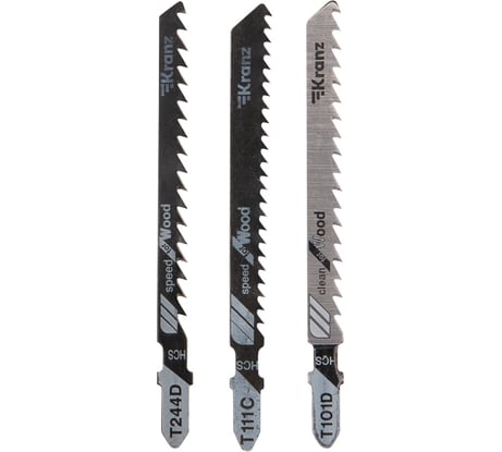 Набор пилок для лобзика по дереву №4 T101D, T111C, T244D 3 шт KRANZ KR-92-0323