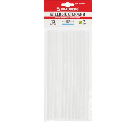 Клеевые стержни (12 шт; 7х200 мм; прозрачные) BRAUBERG 670292