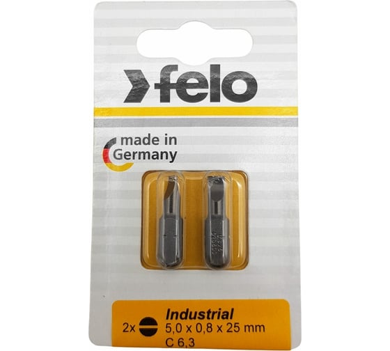 Бита плоская шлицевая в блистере Industrial (2 шт; SL5x0.8x25 мм) Felo 02050036