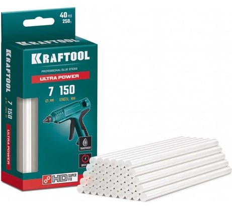 Ультрамощные прозрачные клеевые стержни KRAFTOOL Ultra Power 40 шт, 7x150 мм 06837-40