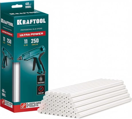 Ультрамощные прозрачные клеевые стержни KRAFTOOL Ultra Power 40 шт, 11x250 мм 06848-40