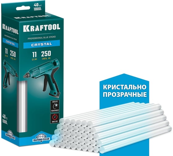 Кристально прозрачные клеевые стержни KRAFTOOL Crystal 40 шт, 11x250 мм 06846-40