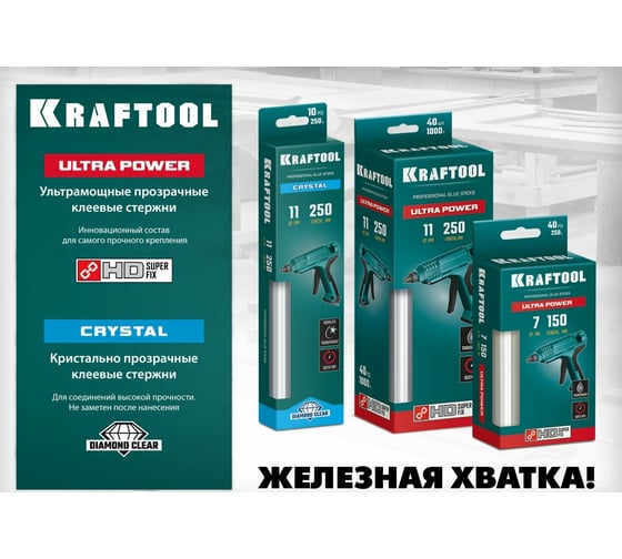 Кристально прозрачные клеевые стержни KRAFTOOL Crystal 10 шт, 11x250 мм 06846-10