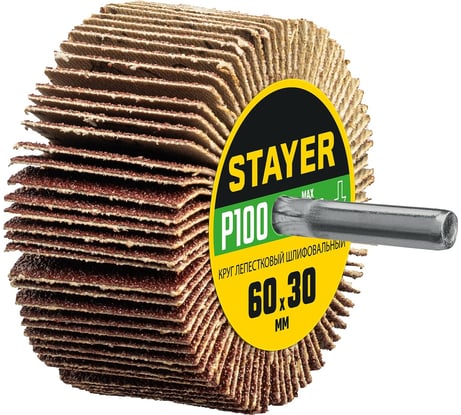 Шлифовальный лепестковый круг на шпильке STAYER 60x30 мм, P100 36608-100