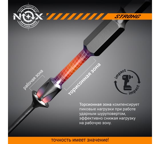 Бита торсионная STRONG (2 шт; PH2х50 мм; карта; E6.3) NOX 336250-2
