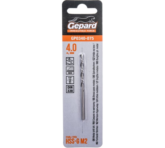 Сверло по металлу спиральное 4.0х43х75 мм, HSS-G GP0340-075