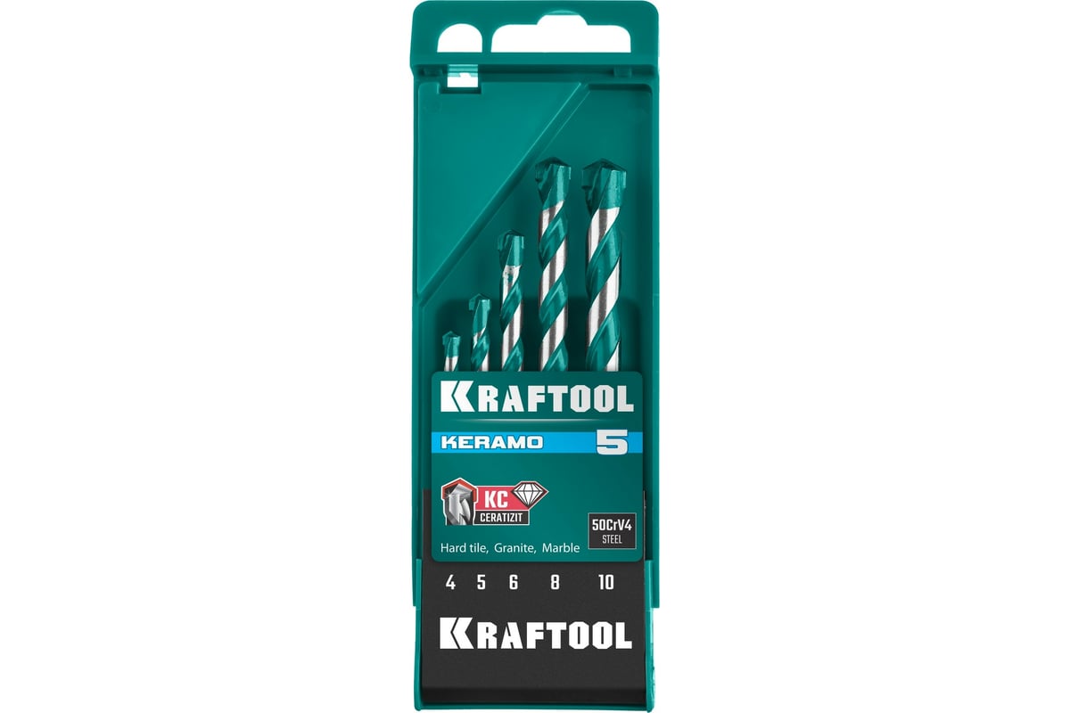 Набор сверл по керамограниту KRAFTOOL Keramo 5 шт, 4-5-6-8-10 мм 29175 ...