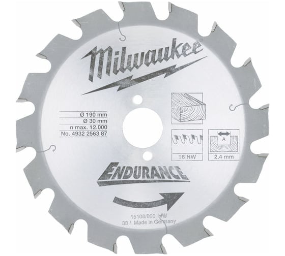 Пильный диск 190х30 мм, Z16 Milwaukee 4932256387 1