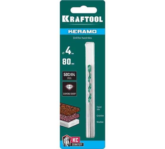 Сверло по керамограниту KRAFTOOL Keramo 4x80 мм 29175-080-4