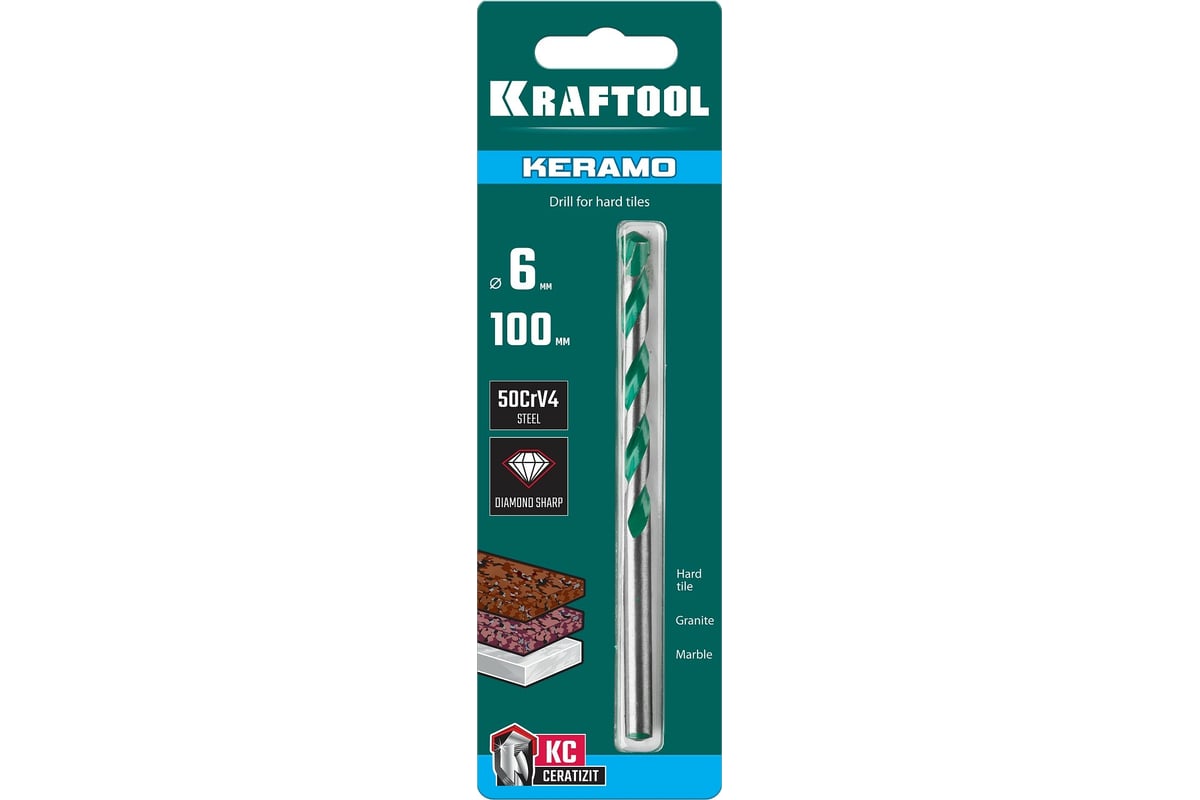 Сверло по керамограниту KRAFTOOL Keramo 6x100 мм 29175-100-6 - выгодная ...