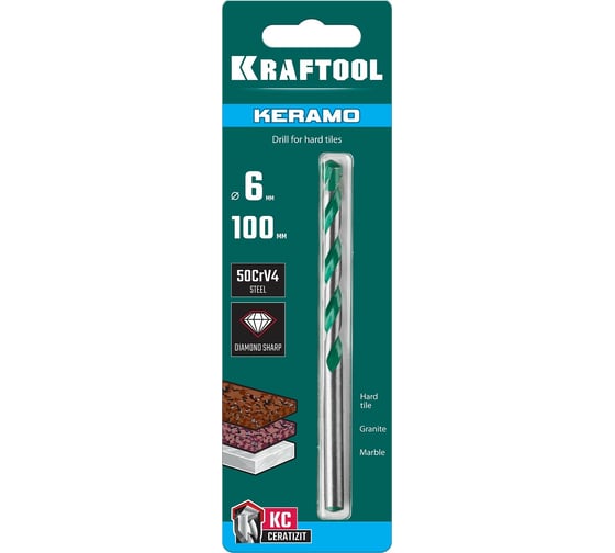 Сверло по керамограниту KRAFTOOL Keramo 6x100 мм 29175-100-6
