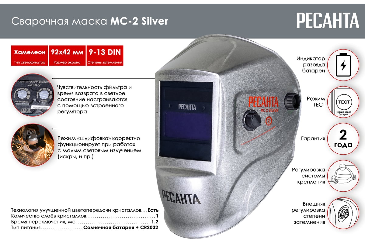 Сварочная маска МС-2 SILVER Ресанта 65/116 - выгодная цена, отзывы ...