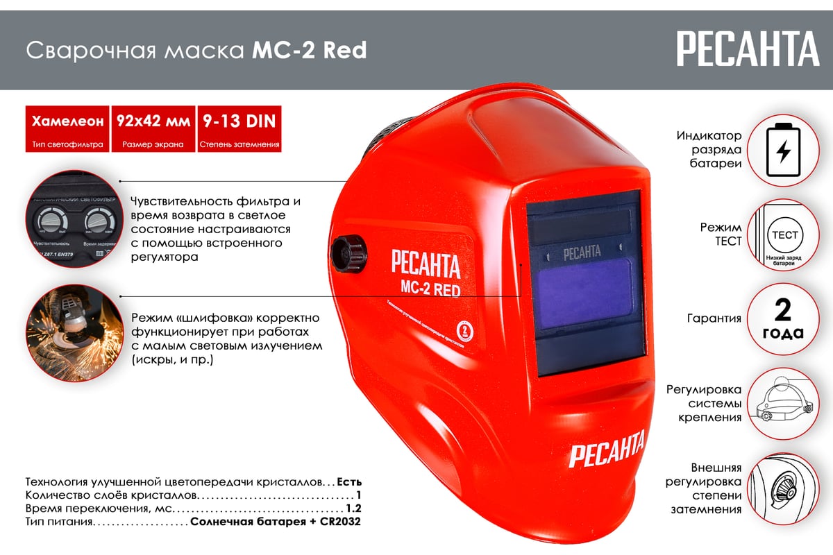 Сварочная маска МС-2 RED Ресанта 65/117 - выгодная цена, отзывы,  характеристики, 1 видео, фото - купить в Москве и РФ