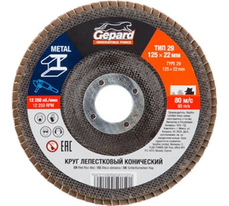 Круг лепестковый конический 125х22 мм, P100 Gepard GP5015-100