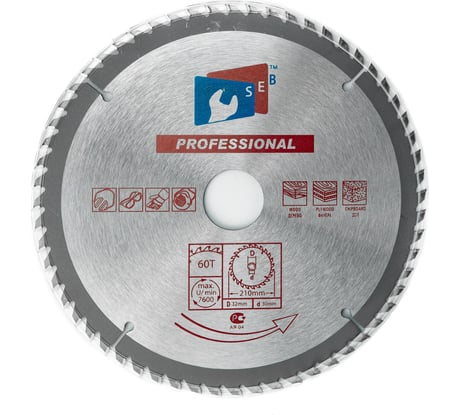 Диск пильный по дереву 210x32 мм, 60 зубьев S.E.B. 306PG-2106032