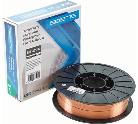 Проволока сварочная омедненная ER 70S-6 (0.6 мм; катушка D200; 5 кг) SOLARIS WM-ER70S6-06050