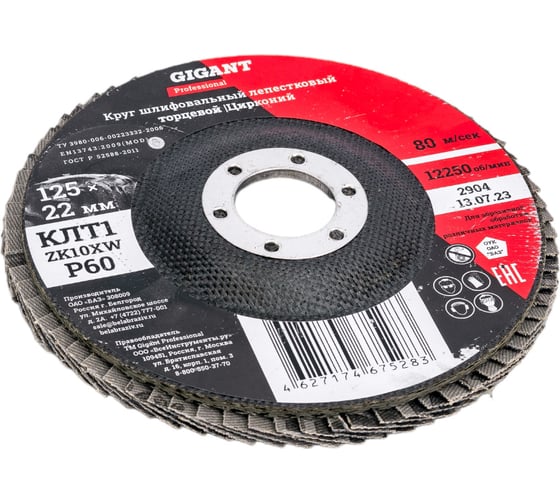 Круг лепестковый Professional 125х22.2 мм, P60, цирконий Gigant GNT-P60