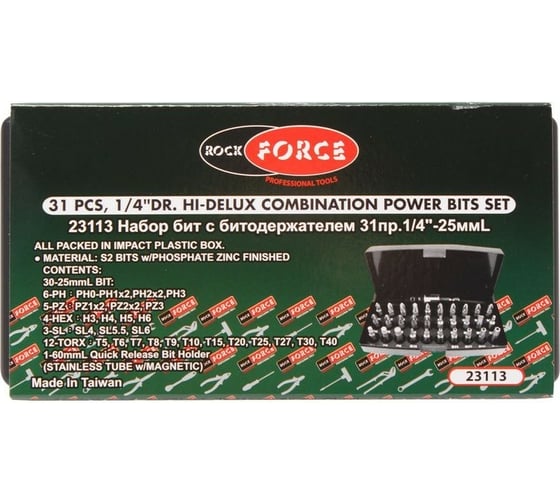 Набор вставок с держателем 31 предмет, 1/4"DR ROCKFORCE RF-23113