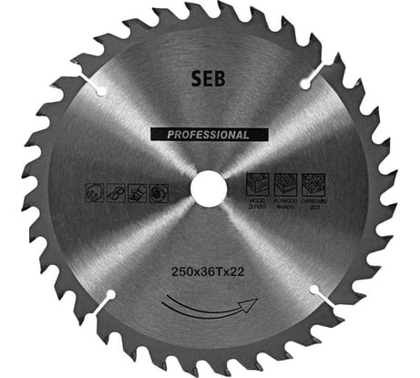 Диск пильный по дереву 250x22 мм, 36 зубьев S.E.B. 306PG-2503622