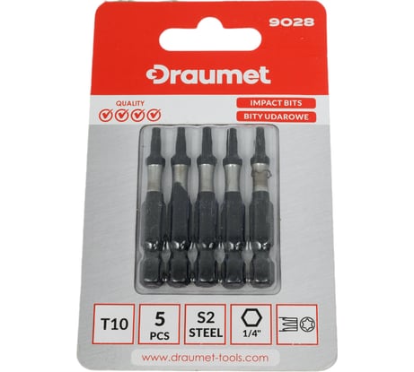 Биты ударные TORX T10, 50 мм, S2, 5 шт DRAUMET 9028