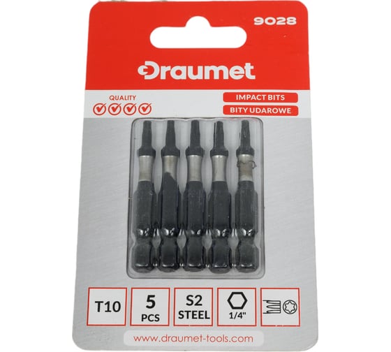 Биты ударные TORX T10, 50 мм, S2, 5 шт DRAUMET 9028