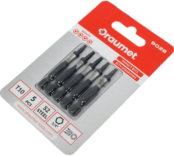 Биты ударные TORX T10, 50 мм, S2, 5 шт DRAUMET 9028