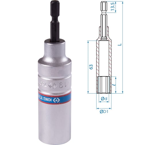 Головка шестигранная 1/4", 19х110 мм для шуруповерта KING TONY 76C1119M