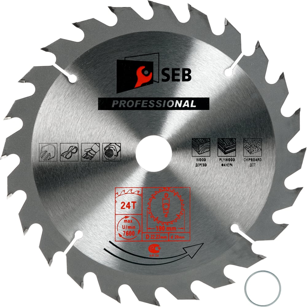 Диск пильный по дереву 190x22.23/20 мм, 24Z S.E.B. 306PG-1902422 ...