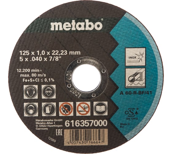 Диск отрезной 125x22 мм (10 шт.) в металлической коробке Metabo 616359000