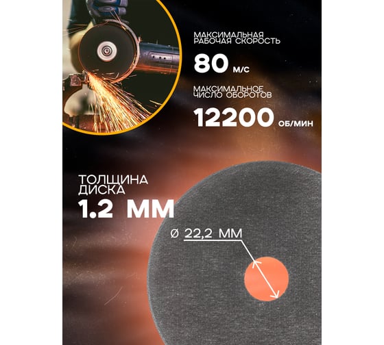 Круг отрезной по металлу и нержавейке 125x1.2x22.2 мм Rockforce RF-CW505S(49270)