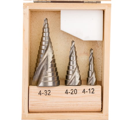 Набор сверл ступенчатых 3 шт, 4-12/4-20/4-32 мм, HSS 4241, в кейсе Rockforce RF-44730S(49321)
