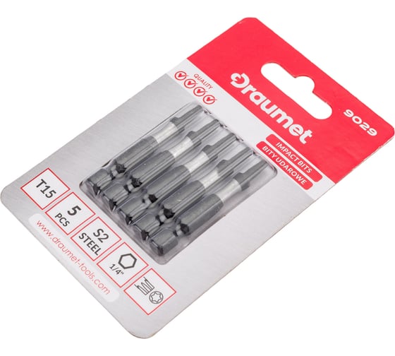 Биты ударные TORX T15, 50 мм, S2, 5 шт DRAUMET 9029