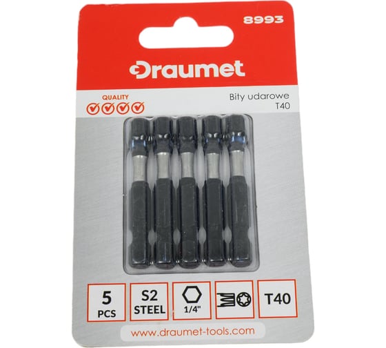 Ударные биты TORX T40, 50 мм, S2, 5 шт DRAUMET 8993 1