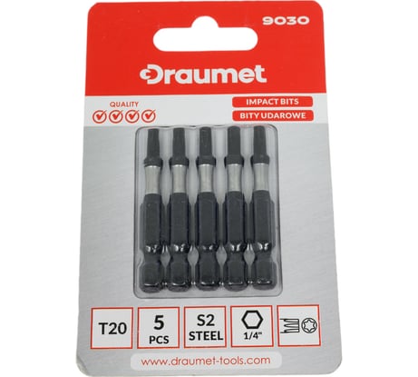 Биты ударные DRAUMET TORX T20 50мм S2 5шт. 9030/ D200-28