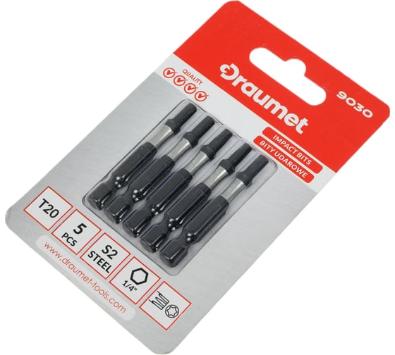 Биты ударные TORX T20, 50 мм, S2, 5 шт DRAUMET 9030