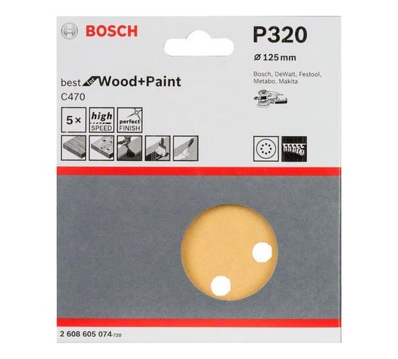Круг шлифовальный по дереву, краске (125 мм; P320) Bosch 2.608.605.074