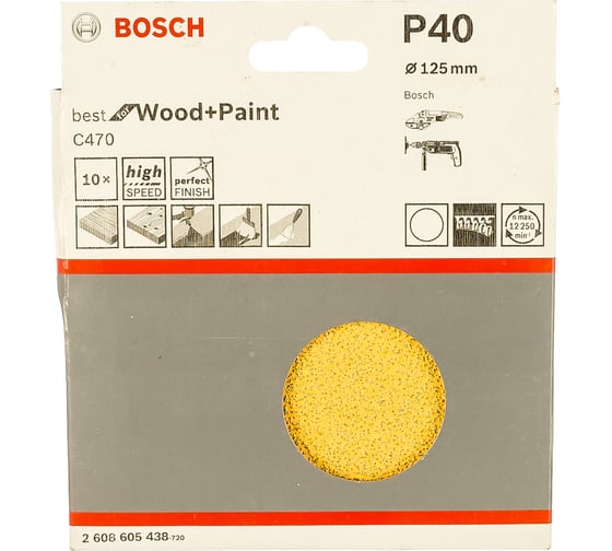 Шкурка шлифовальная по дереву (125 мм; K40) Bosch 2.608.605.438 1