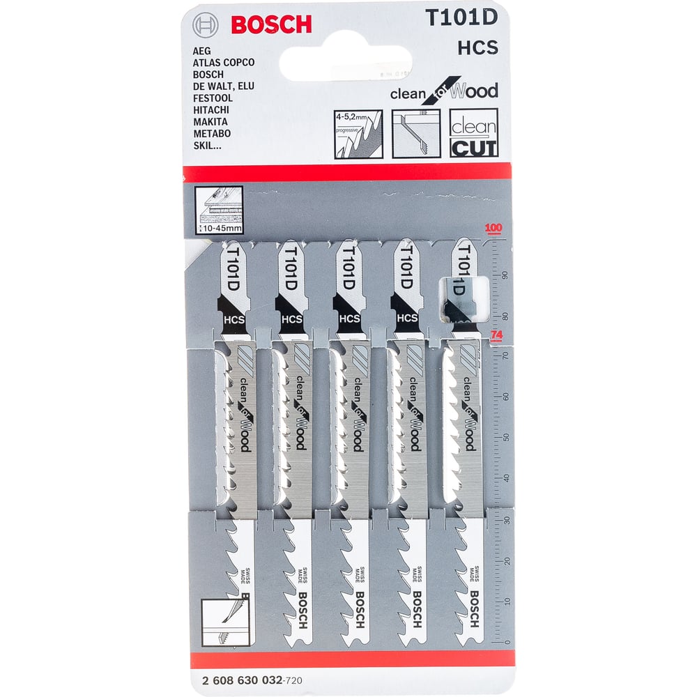 Пилка для лобзика по дереву (74 мм; 5 шт.) HCS T 101 D Bosch 2.608.630 ...