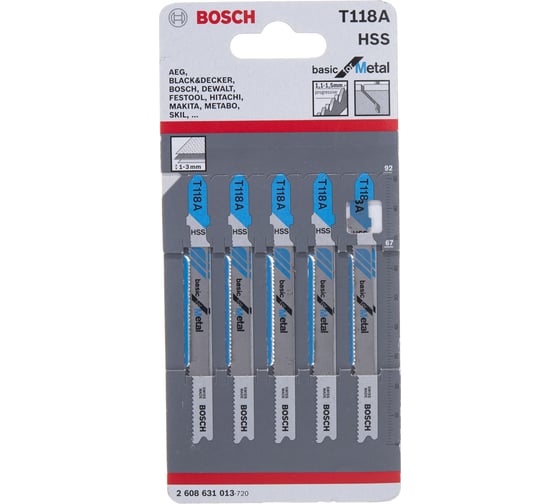 Пилки для лобзика по металлу (67 мм; 5 шт.) HSS T118 A Bosch 2.608.631.013 - выгодная цена, отзывы, характеристики, фото - купить в Москве и РФ