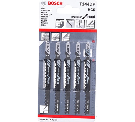 Пилки T144DP 5 шт. по дереву для лобзика Bosch 2.608.633.A35