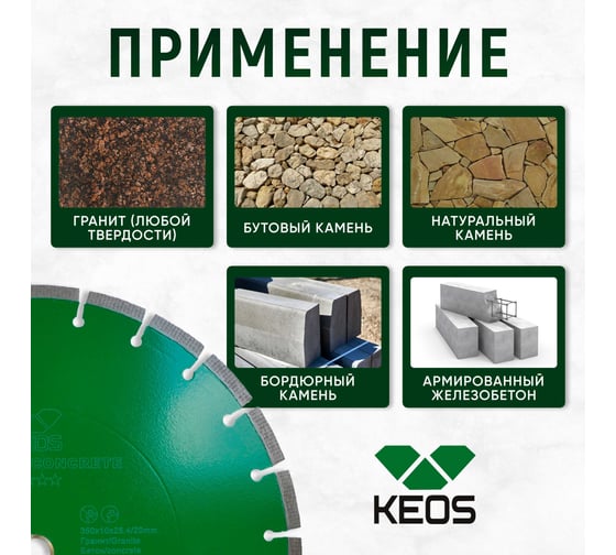 Диск алмазный GRANITE равноудаленный сегментный по граниту/бетону (350х25.4/20 мм) KEOS DBG02.350UD