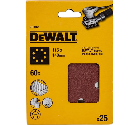 Шкурка шлифовальная 25 шт, 115х140 мм, 60G DEWALT DT3012-QZ