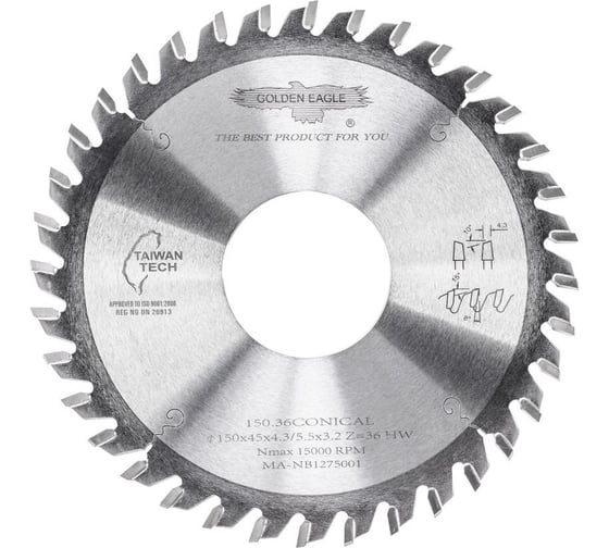 Диск пильный HW подрезной (150x45x4.3-5.5/3.2 мм; Z36; KO-F) Golden Eagle TL00000870 1