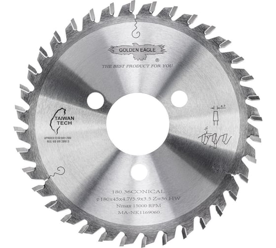 Диск пильный HW подрезной (180x45x4.7-5.9/3.5 мм; Z36; KO-F) Golden Eagle TL00000069 1
