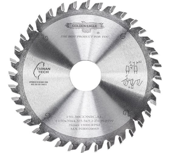 Диск пильный HW подрезной (150x30x4.3-5.5/3.2 мм; Z36; KO-F) Golden Eagle TL00000064 1